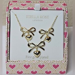 Stella Rose London Bows And Heart Earrings And Necklace Set NIB